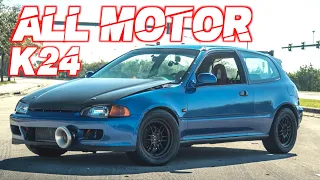 All Motor K24 Swap Honda Civic Street Pulls - Simple 10 Second Build! (Stock 2.4L Block)