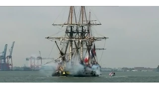 Replica 18th Century ship arrives in New York.