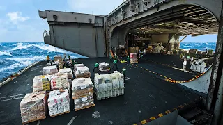 How US Navy Operates in Massive Aircraft Carrier Hangar Bay