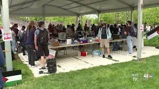 Dozens of KU students set up pro-Palestinian encampment on campus