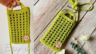 Easy crochet phone bag/ crochet for beginner/สอนถักโครเชต์ กระเป๋าใส่โทรศัพท์มือถือ