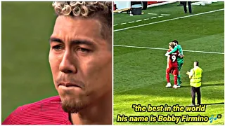 Roberto Firmino's reaction as players and fans sing "si señor" in his farewell at Anfield