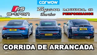 Audi RS e-tron GT vs Porsche Taycan vs Tesla Model S: CORRIDA DE ARRANCADA