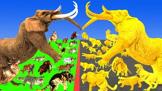 Prehistoric Mammals vs Golden Mammals Size Animals Epic Battle Animal Revolt Battle Simulator