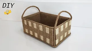 Handmade Organizer Basket with Popsicle stick, jüte rope and cardboard - Diy Storage Basket