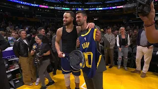 Jersey & Tennis Racket Swap 👀 Steph Curry and Novak Djokovic after Lakers-Warriors | NBA on ESPN