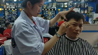 Talent Girl in Vietnam Barbershop - Professional Skill Haircut and Massage