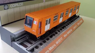 Metro CDMX a escala y de cartón, Carro Motriz M-0512 Mod. NM83-B + Tramo de Estación Copilco