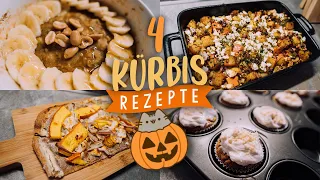 4 KÜRBIS REZEPTE - schnell, lecker, gesund! Muffins, Porridge, Flammkuchen, Gratin //JustSayEleanor