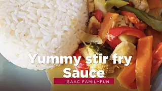 WE MADE DELICIOUS CHICKEN/ VEGGIES STIR FRY SAUCE WITH WHITE RICE
