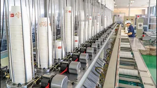 Paper Cup Mass Production Process. Disposable Cup Factory in Korea