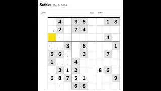 New York Times Sudoku Hard for May 9, 2024 Walkthrough