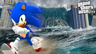 SONIC the HEDGEHOG escapes a TSUNAMI SUPER STORM (GTA 5 Mods)