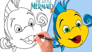 How To Draw FLOUNDER From the Little Mermaid | SUPER EASY DISNEY DRAWING