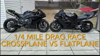 What’s FASTER? Crossplane R1 VS Flatplane R1 1/4 mile drag race!