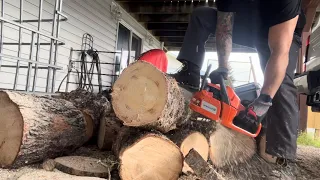 Husqvarna 120 Mark II cuts with muffler Mod. #firewood #husqvarna