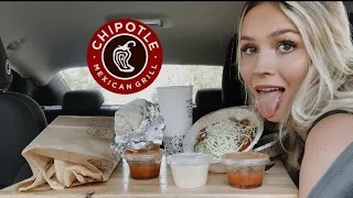 Chipotle mukbang!! ( chips and Queso, chicken burrito, and burrito bowl)