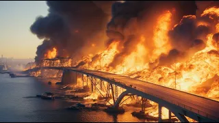 12 MINUTES AGO! Russian Reinforcements Burned Alive on Crimean Bridge By Ukrainian Cluster Munitions