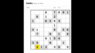 New York Times Sudoku Hard for March 15, 2024.  Just me mumbling and solving.