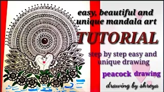 easy , beautiful and unique mandala art tutorial step by step drawing with peacock ..😍😍😍