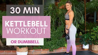 30 MIN FULL BODY WORKOUT | Kettlebell OR Dumbbell | NO REPEAT | Low Impact Workout | No Jumping