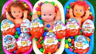 Satisfying Video | Mixing Surprise Eggs in 3 Bathtub with Candy Slime & Kinder Joy Cutting ASMR