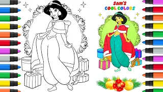 Coloring Disney Princess Jasmine Christmas Gifts | Markers
