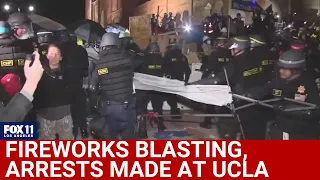 Police, pro-Palestine protesters come face-to-face at UCLA; Fireworks go off, arrests made