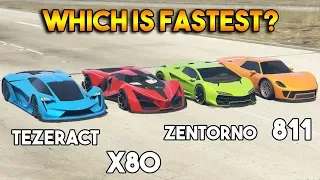 GTA 5 ONLINE : X80 VS 811 VS TEZERACT VS ZENTORNO (WHICH IS FASTEST?)