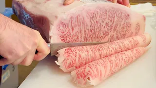 MIYAZAKI A5 WAGYU Beef Sirloin - Chateaubriand Rare Steak - Teppanyaki in Asakusa Tokyo Japan