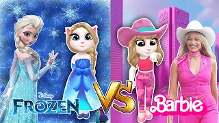 My talking Angela 2 || Barbie👩‍🎤 vS Elsa in Frozen❄️ || cosplay