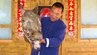 Cooked Whole DONKEY HEAD and Treated 6 People, so Satisfying | Uncle Rural Gourmet