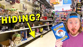 HIDDEN POKEMON CARDS FOUND UNDER WALMART SHELF! (opening it)