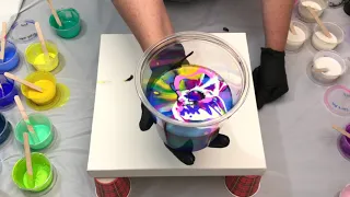 #236 GORGEOUS BIG Flip Cup with Primary Elements and Vivid  Polypour  Colourarte acrylic pouring