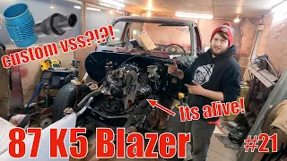 LS runs for the first time in my 87 K5 Blazer! Installing Fitech LS harness/custom vss part 21