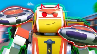 ALIENS and ROBOT EVIL TWIN attack Car City! Help, RESCUE TEAM! - Super Robot Truck Fights Aliens