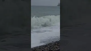 Мужчина купается в шторм в Сочи