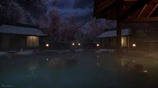 Onsen Ambience In A Mountain Village | Onsen Water Sounds