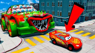 Epic Escape From Lightning McQueen Demons & Mater Eater | McQueen VS Mater Greater Eater in BeamNG