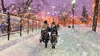 🔥 MOSCOW IS COVERED IN SNOWFALL ❄️ RUSSIAN WINTER | NIGHT WALK IN MOSCOW - With Captions ⁴ᴷ (HDR)