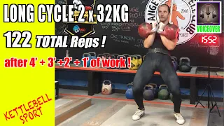 Kettlebell Sport LONG CYCLE 32kg workout of 4,3,2,1min pace 12reps per minute, 122 total reps!