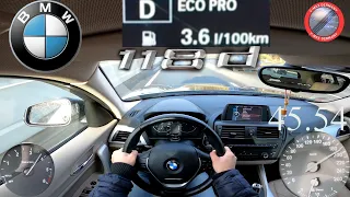 BMW F20 118d 143 HP DIESEL TOP SPEED and CONSUMPTION POV TEST ON GERMAN AUTOBAHN