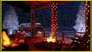 Cozy Christmas Cabin Porch Fire Ambience - Crackling Fireplace and Blizzard Sound for Relaxation 4K