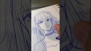 Anime girl drawing with Ballpoint pen | Quick sketch | Manga