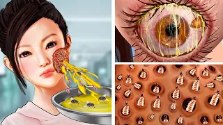 ASMR Remove Pustular Mucus & Parasitic Maggots | Acne Deep Cleaning Animation