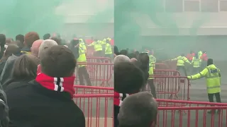 Manchester United fans protest at Old Trafford break Police barrier