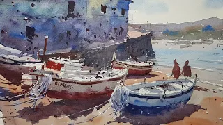 Watercolour Demonstration - How to Paint Boats - Cadaques, Spain