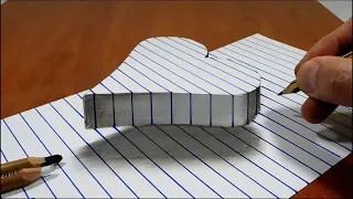 Draw a Floating Heart on Line Paper 3D Trick Art - How To Drawing 3D - Awesome Trick Art
