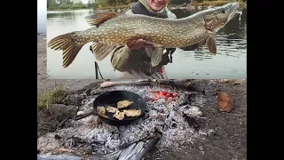 CATCH and COOK fish ON FIRE with overnight CAMPING - AMAZING LAKE FISHING