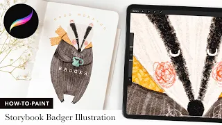 Whimsical badger illustration tutorial for Procreate // Easy children's book illustration